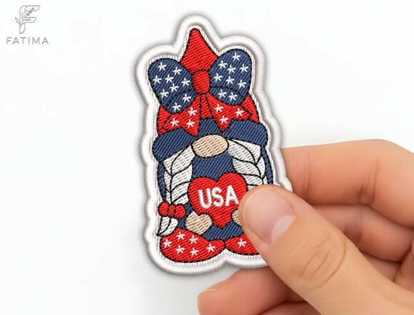 Gnome Girl Patch Embroidery Design: A Whimsical Patriotic Accent